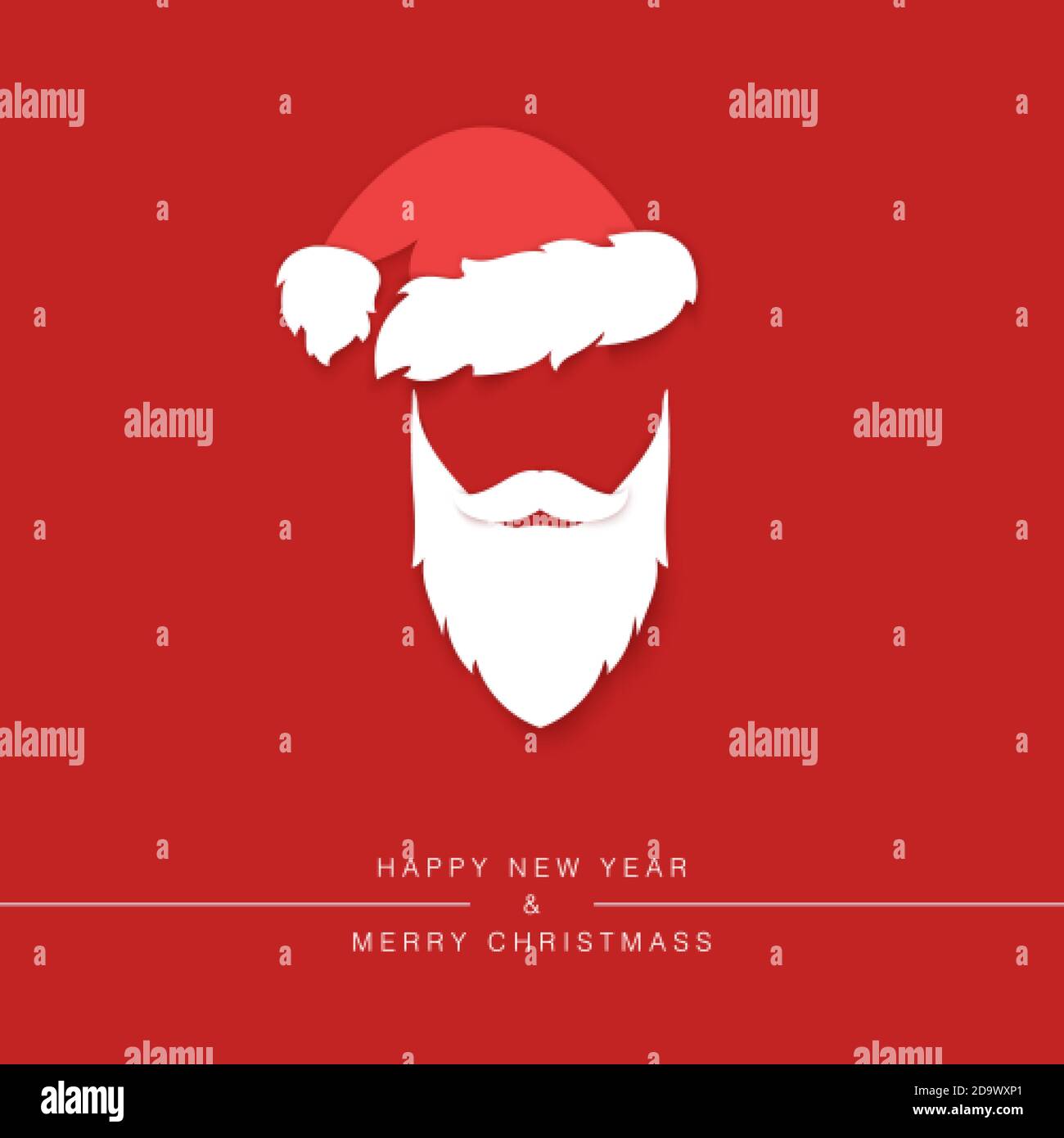 Santa Claus Bart mit Schnurrbart und Hut Silhouette isoliert auf rotem Hintergrund. Design-Element für Grußkarten im Urlaub. Vektorgrafik Stock Vektor