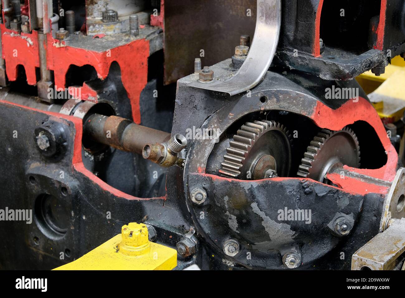 Schneiden Sie weg Detail der Vintage in Linie Flugzeug Kolbenmotor. Stockfoto