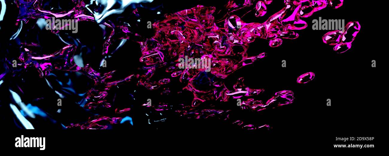 3D Render, Glossy Shiny Liquids Splash, Abstract Fluid Hintergrund Stockfoto