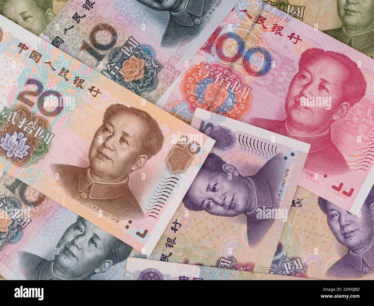 China Yuan Hintergrund, chinesisches Geld Nahaufnahme Stockfoto