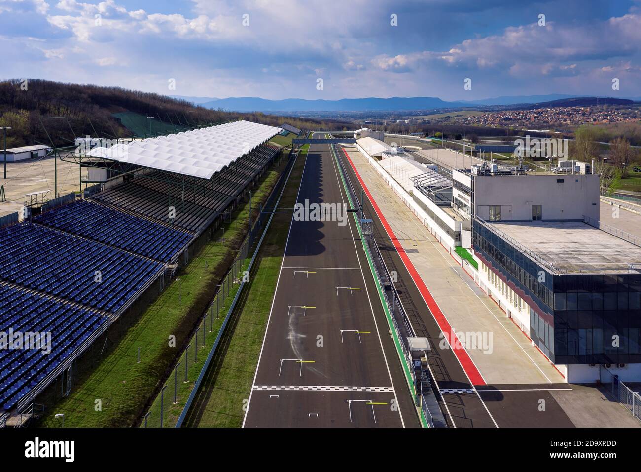 Europa Ungarn Mogyorod Hungaroring. Offizielle Forma 1 Rennstrecke Covid-19 niemand leer. Coronavirus Stockfoto