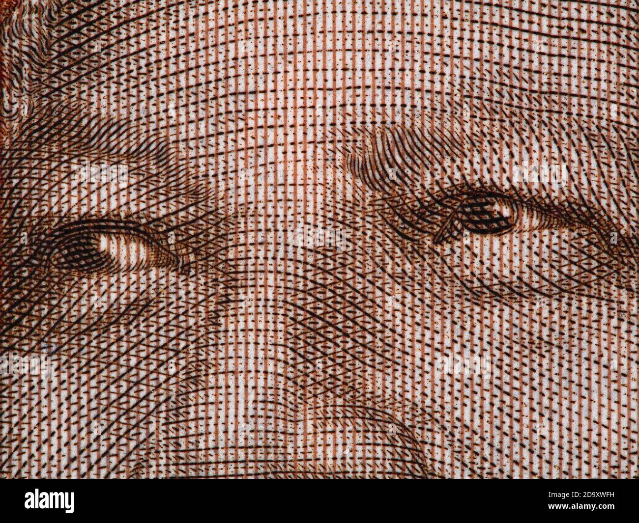 Nelson Mandela Gesicht auf südafrikanischen Geld 20 Rand Banknote extreme Makro. Führer des afrikanischen Volkes und ehemaliger Präsident von Südafrika, Nobelpreis Stockfoto