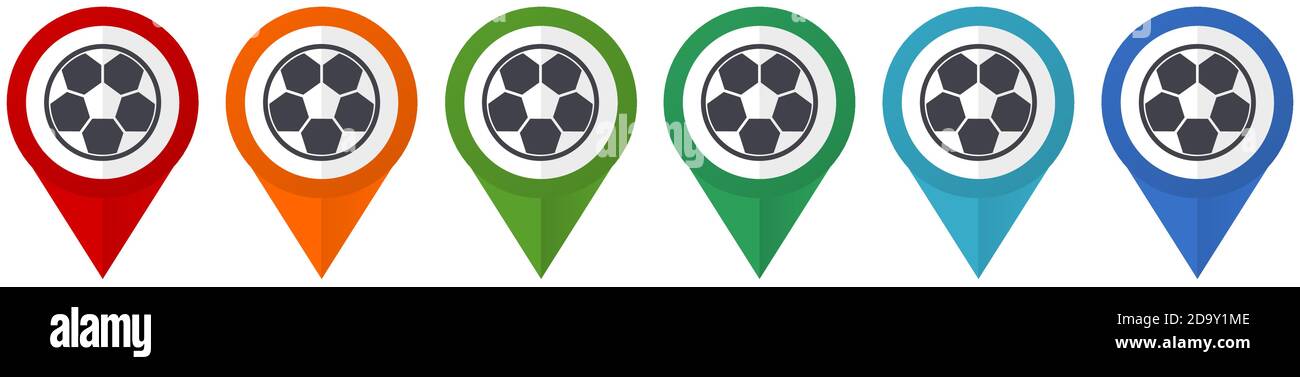 Fußball-Vektor-Zeiger, Satz von bunten flachen Design-Symbole auf weißem Hintergrund isoliert Stock Vektor