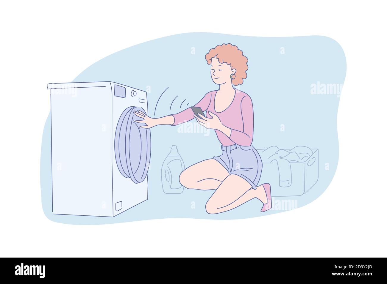 Automatische Waschanlage, Haushaltsgeräte-Konzept Stock Vektor