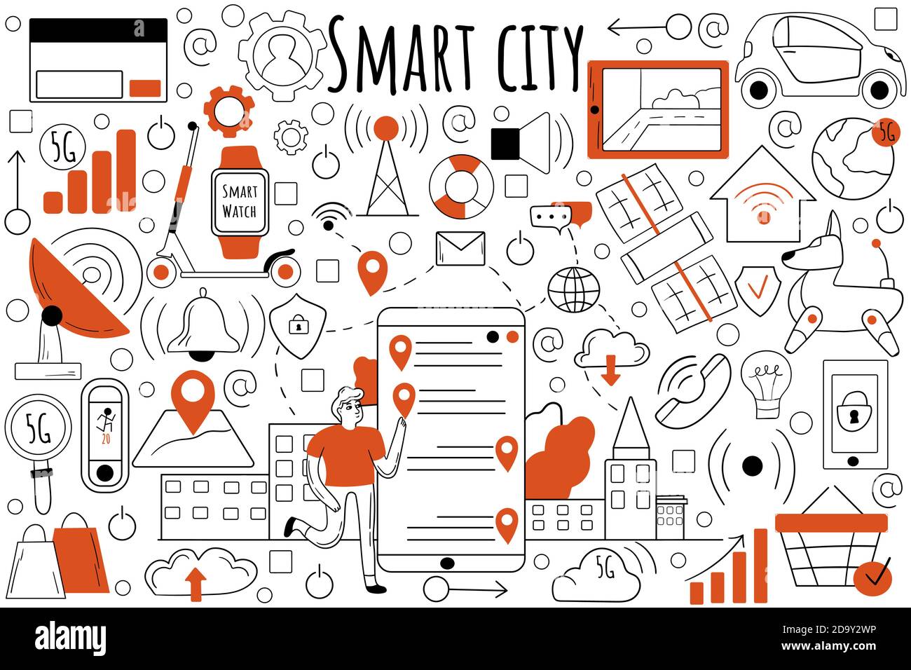Smart City-Doodle-Set Stock Vektor