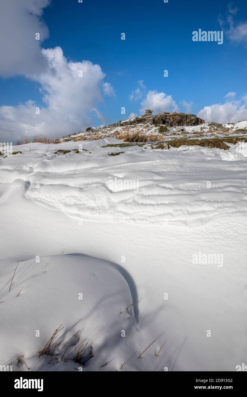 Cheesewring; im Schnee; Cornwall, UK Stockfoto