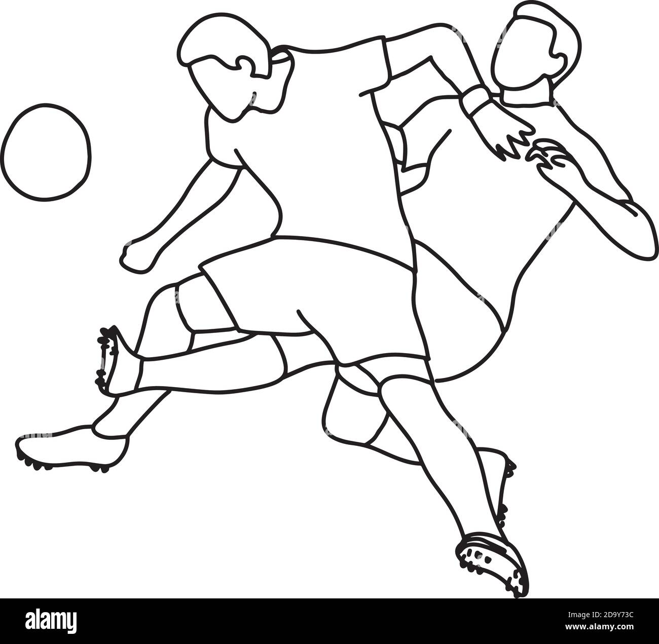 Zwei Fußballspieler spielen Fußball Vektor Illustration Skizze Doodle Hand Gezeichnet mit schwarzen Linien isoliert auf weißem Hintergrund Stock Vektor