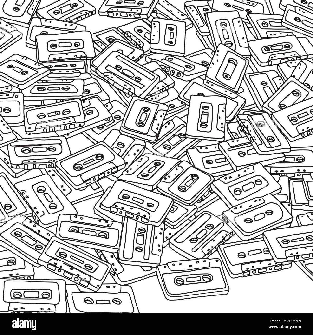 Manytape Kassette Vektor Illustration Skizze Doodle Hand gezeichnet mit schwarzen Linien isoliert auf weißem Hintergrund. Retro-Konzept. Stock Vektor