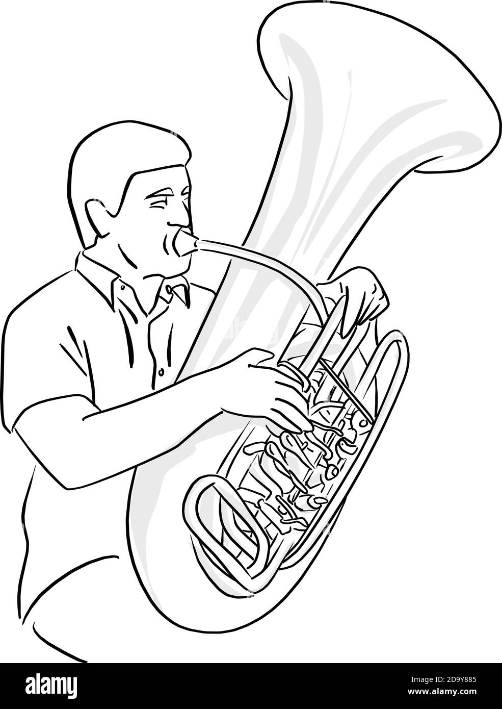 Mann spielen Tuba Vektor Illustration Skizze Doodle Hand gezeichnet mit Schwarze Linien auf weißem Hintergrund isoliert Stock Vektor
