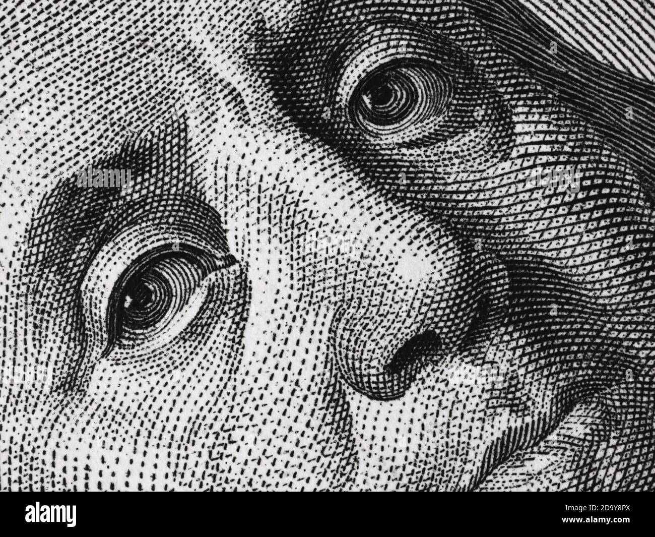 Ben Franklin Gesicht auf uns 100-Dollar-Rechnung Nahaufnahme Makro, vereinigte Staaten Geld Nahaufnahme Stockfoto