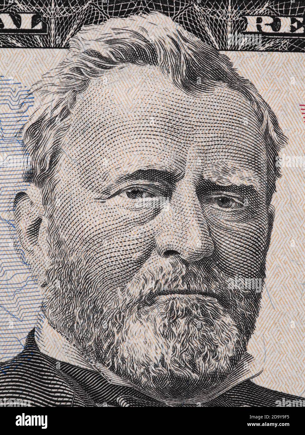 US-Präsident Ulysses Grant Porträt über fünfzig-Dollar-Bill Makro, usa Geld Nahaufnahme Stockfoto