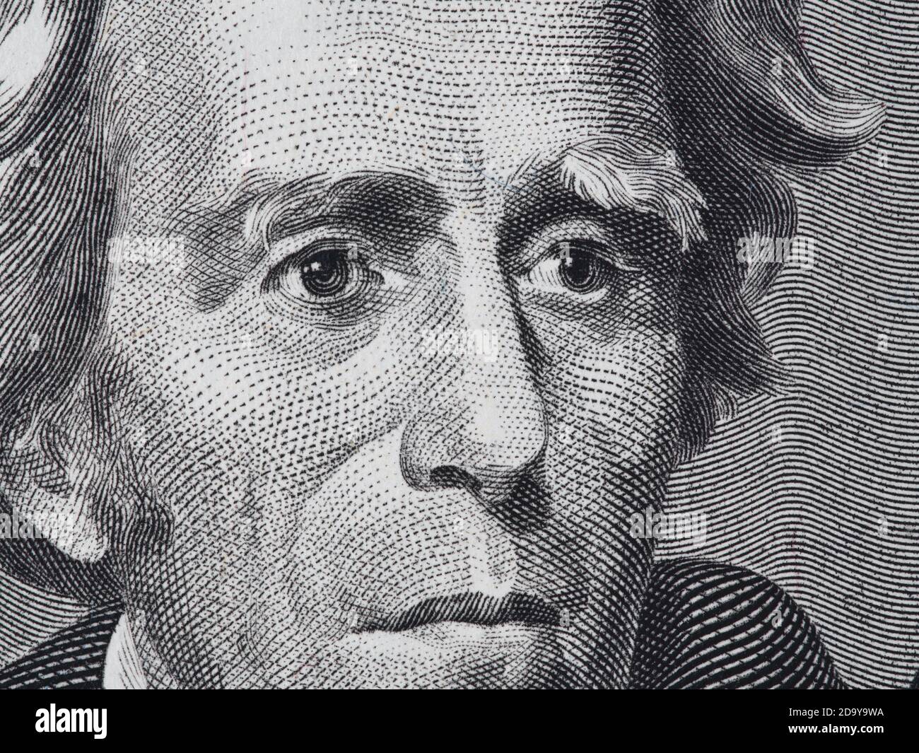 US-Präsident Andrew Jackson Gesicht auf zwanzig Dollar-Rechnung Makro, 20 usd, vereinigte Staaten Geld Nahaufnahme Stockfoto