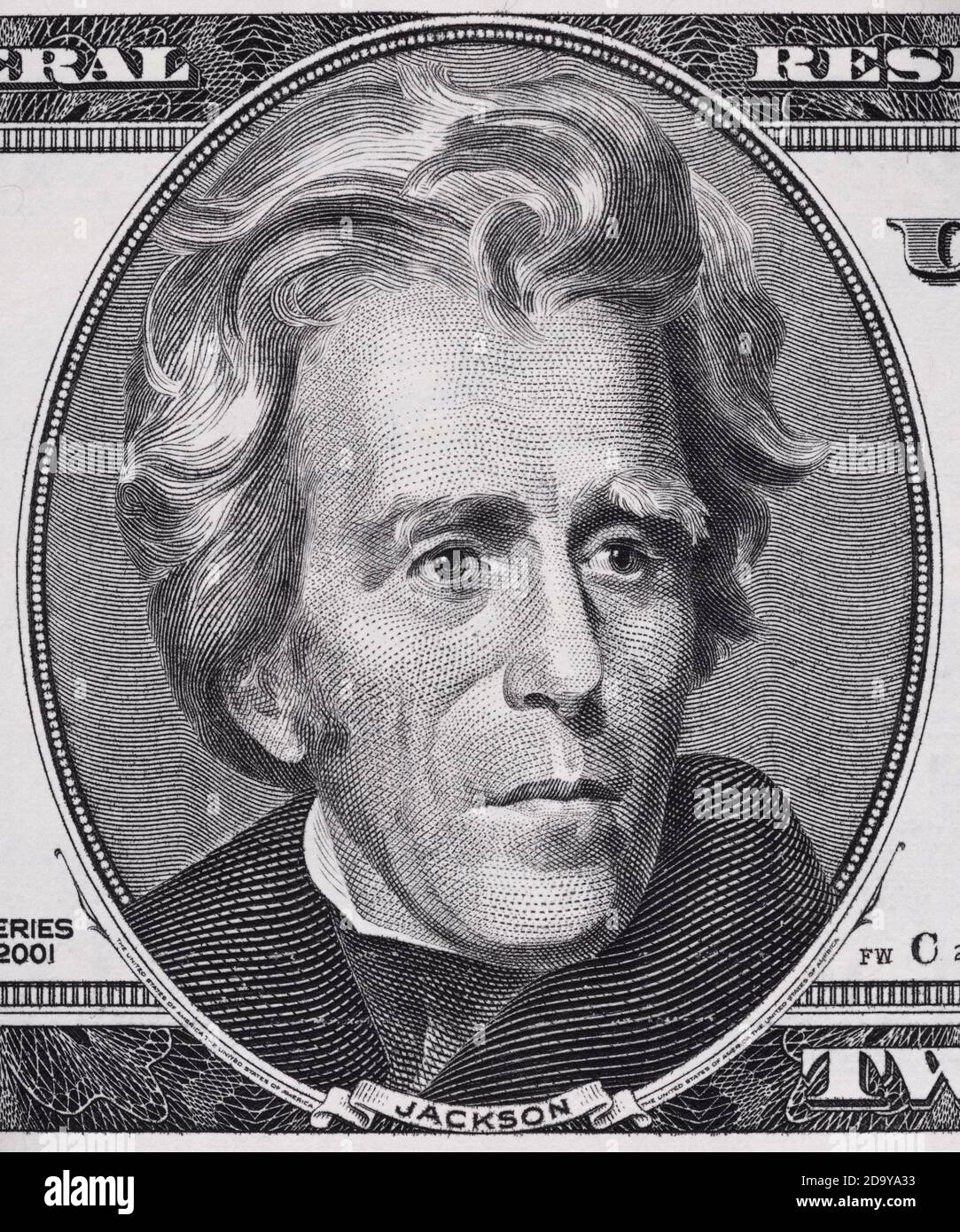 Andrew Jackson Gesicht auf zwanzig Dollar-Rechnung Makro, 20 usd, vereinigte Staaten Geld Nahaufnahme Stockfoto