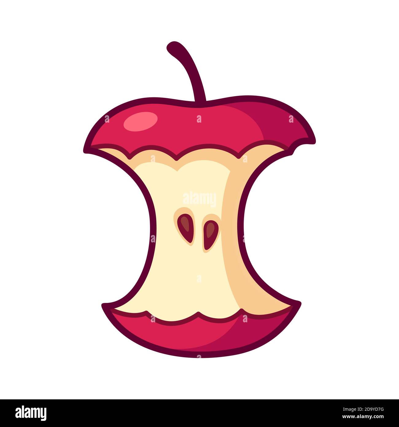 Cartoon Apfel Kern Zeichnung. Einfache rote Apfel Stumpf, isoliert Vektor Clip Art Illustration. Stock Vektor