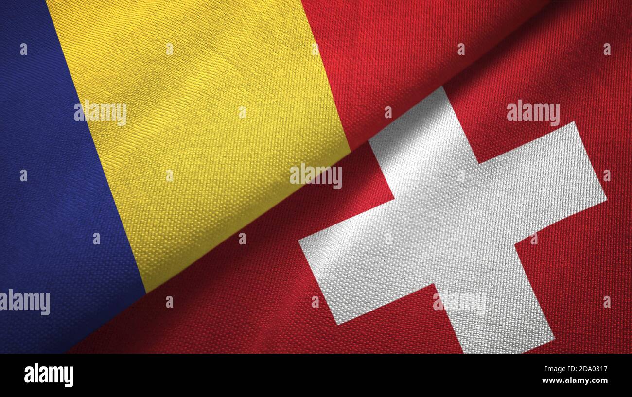 Rumänien und die Schweiz zwei Flaggen Textiltuch, Stoff Textur  Stockfotografie - Alamy