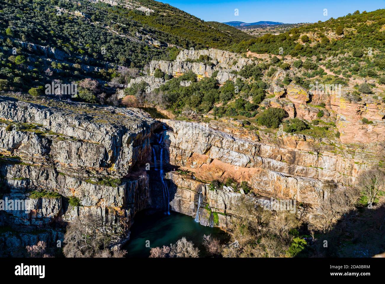 Naturlandschaft des Cimbarra Wasserfalls. Aldeaquemada, Jaen, Andalusien, Spanien, Europa Stockfoto