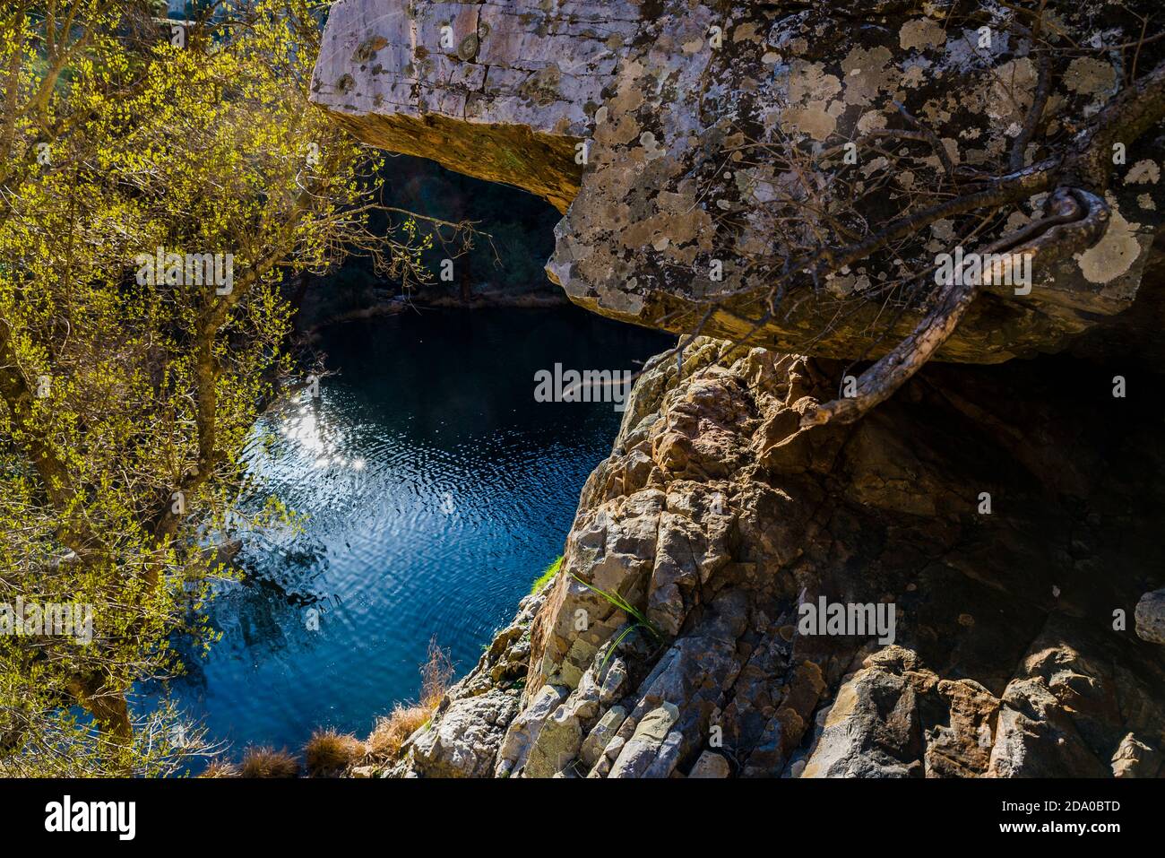 Naturlandschaft des Cimbarra Wasserfalls. Aldeaquemada, Jaen, Andalusien, Spanien, Europa Stockfoto