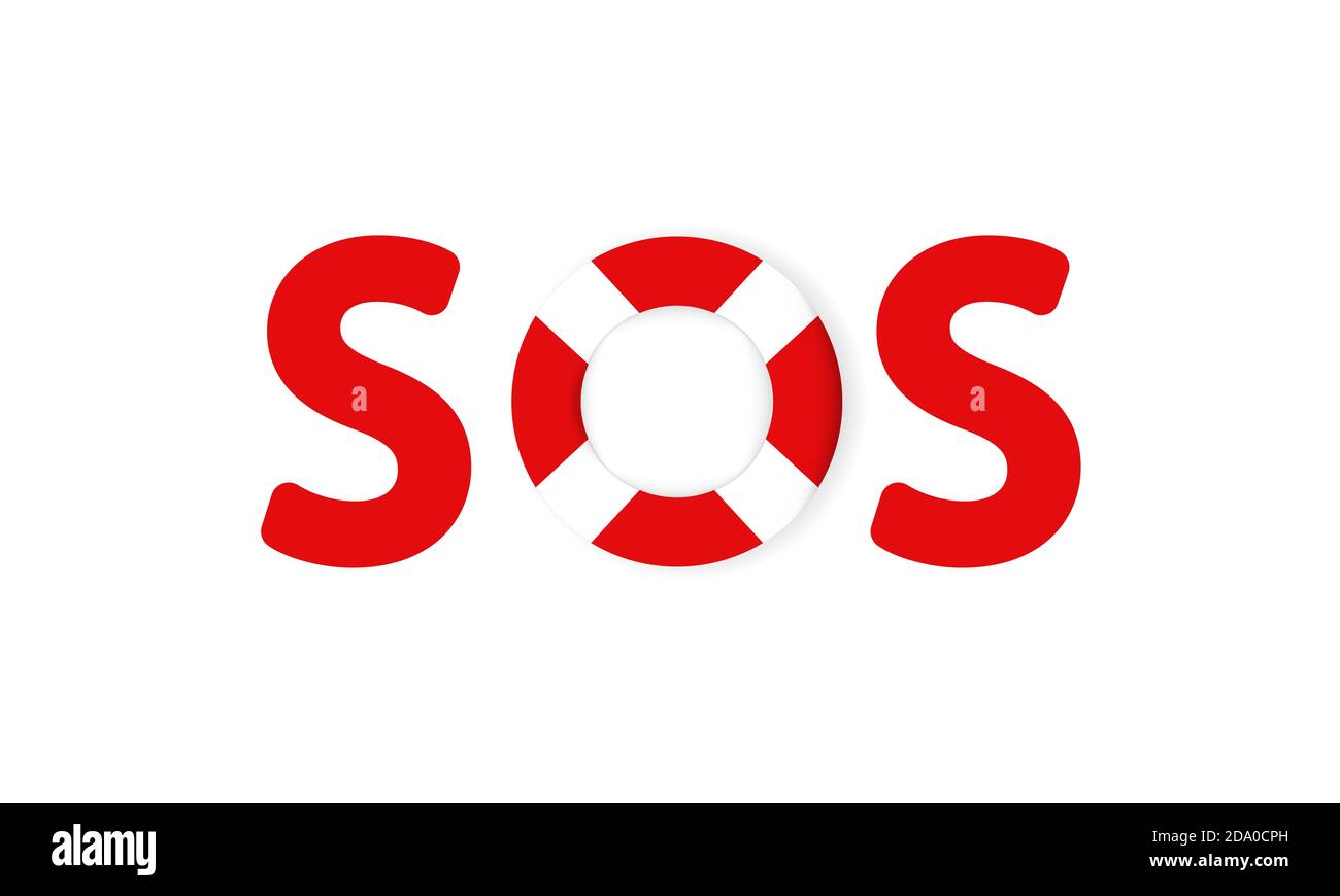 SOS-Schild mit Rettungsschwimmer. Save Life-Konzept. Rettungszeichen. Vektor auf isoliertem weißem Hintergrund. EPS 10 Stock Vektor