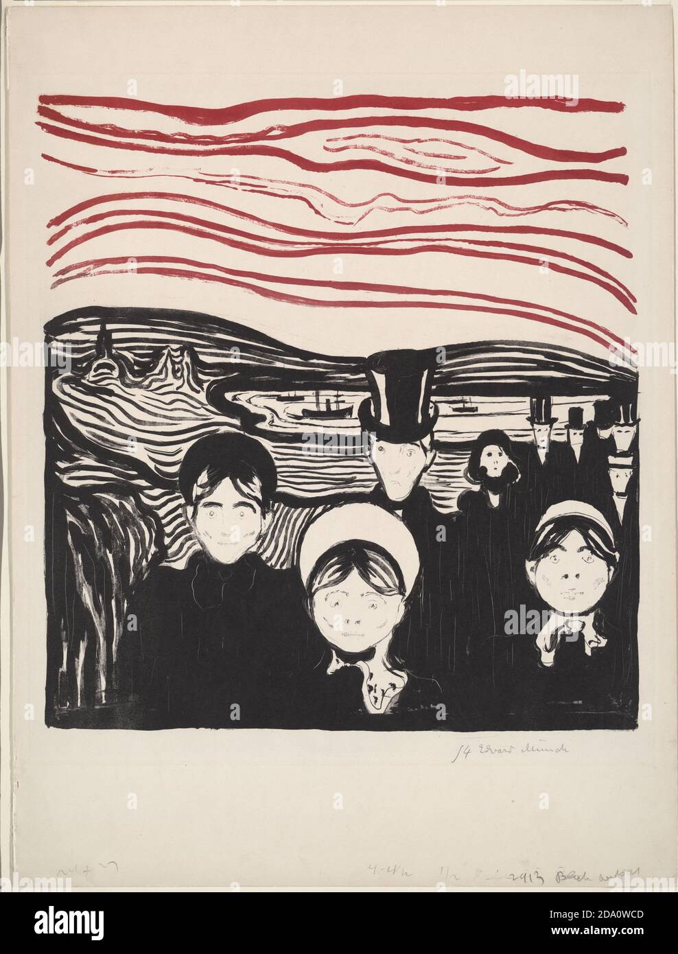„Angst“ (Angst) von Edvard Munch, einem berühmten norwegischen Künstler. 1896. Stockfoto