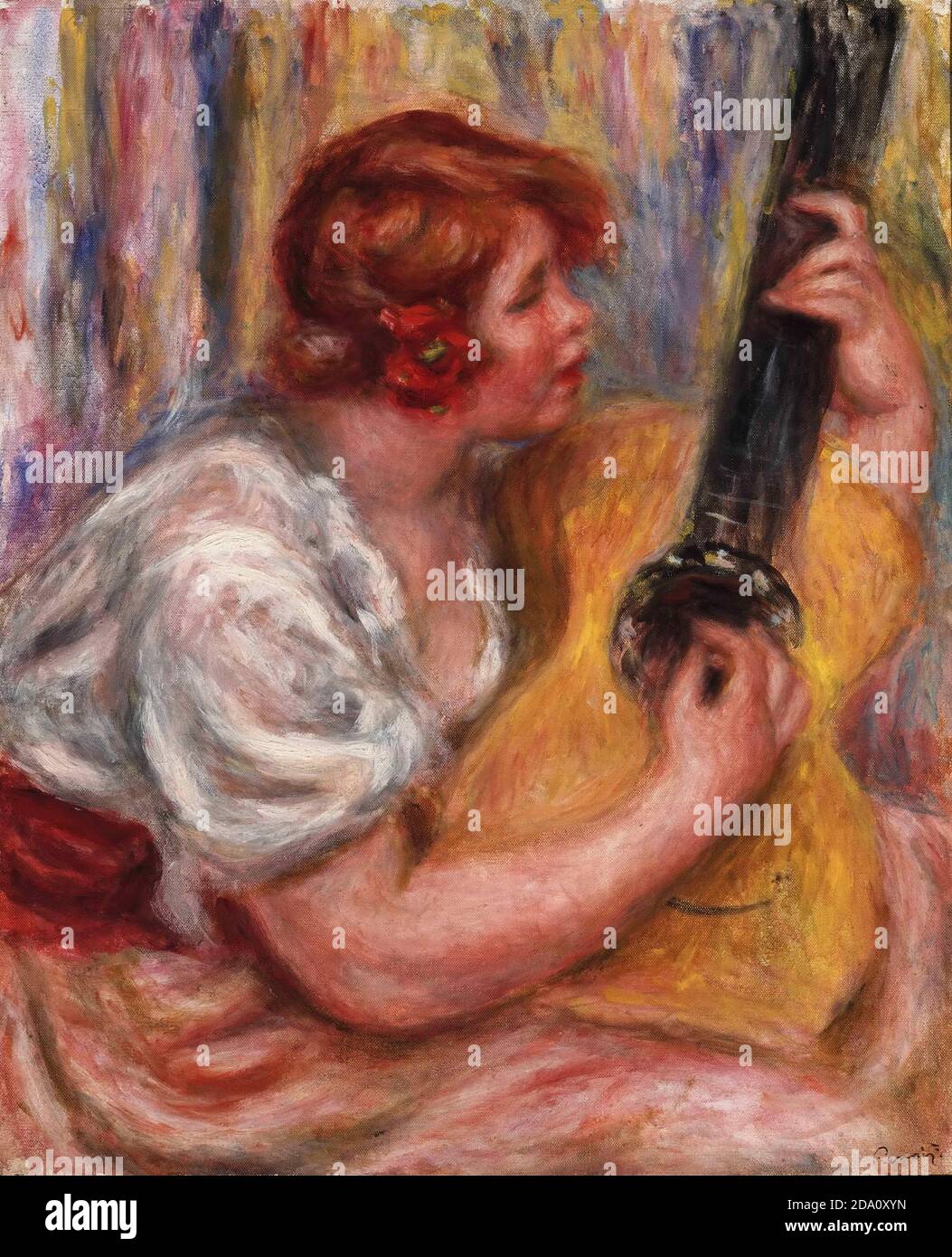 Pierre-Auguste Renoir, Französisch, 1841-1919 -- Frau mit Gitarre. Stockfoto