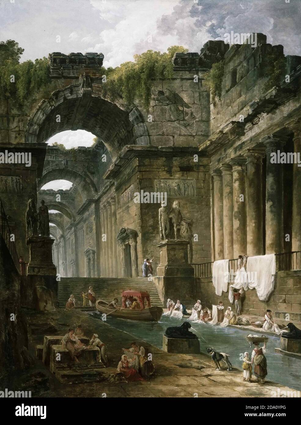 Hubert Robert, Französisch, 1733-1808 -- Ruinen eines römischen Bades mit Wascherinnen. Stockfoto