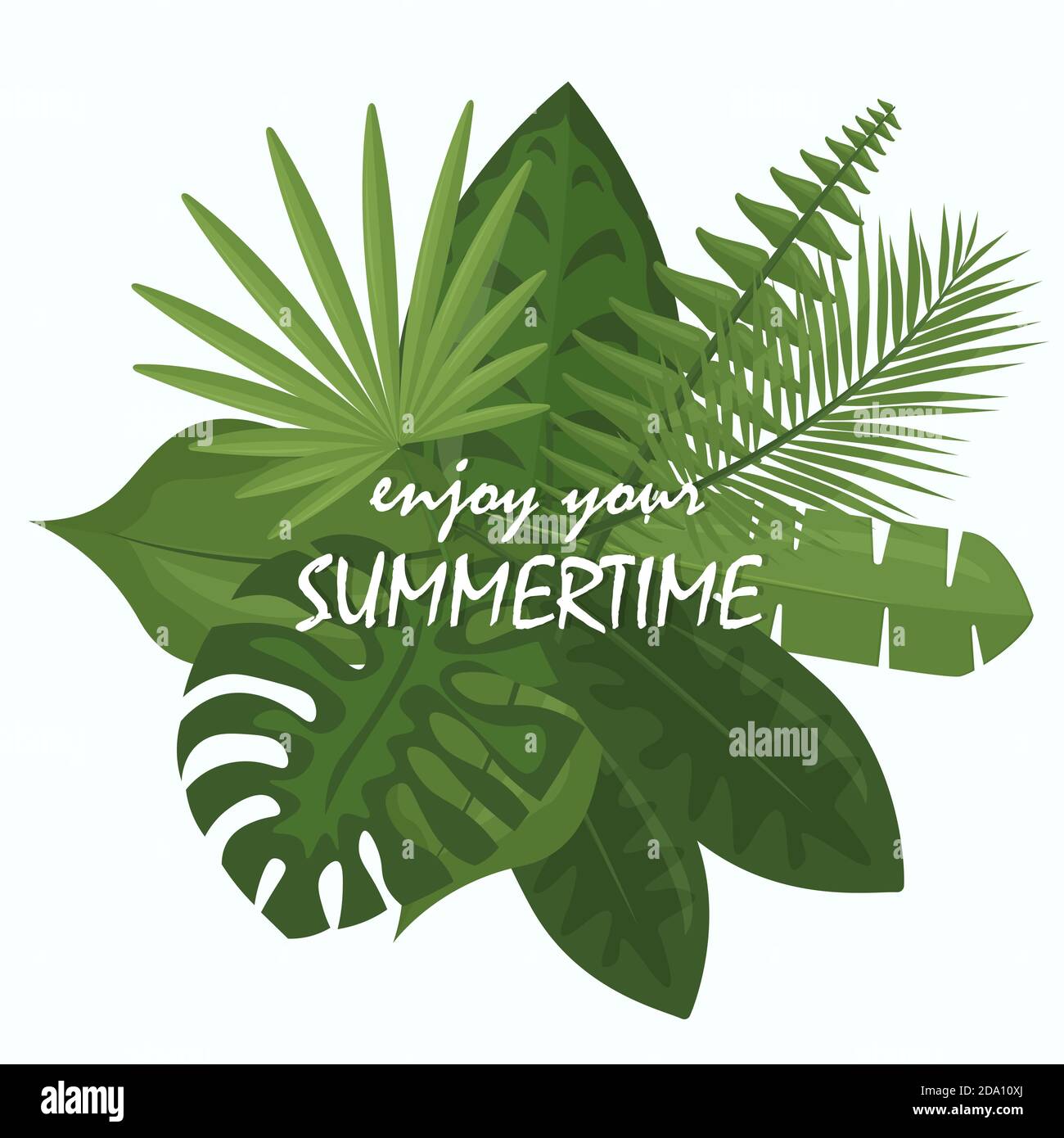 Vektor-Illustration Bouquet von tropischen grünen Blättern der Palme, Dschungelblätter, Philodendron auf weißem Hintergrund in Cartoon flachen Stil. Stock Vektor