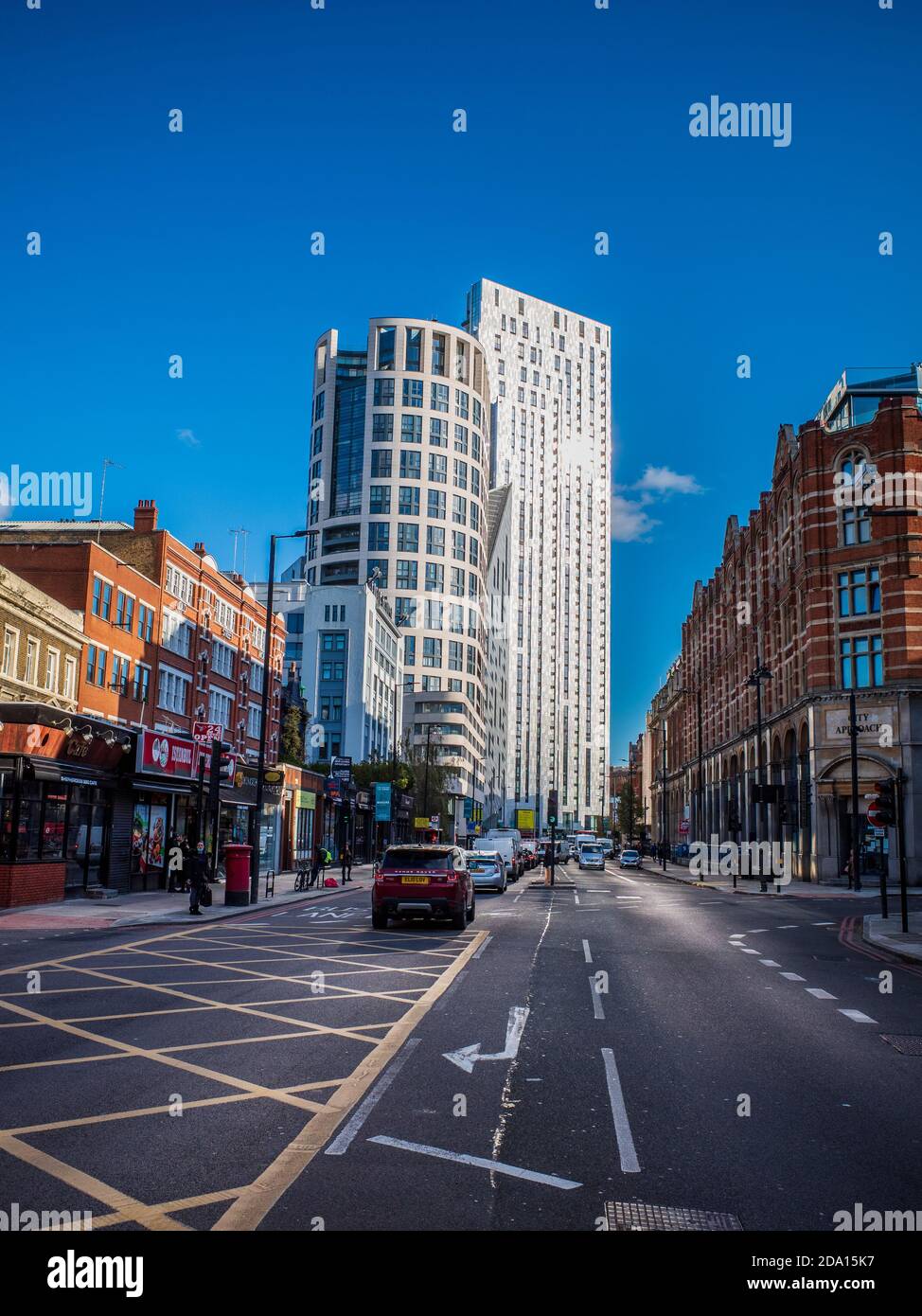 City Road London Richtung Silicon Roundabout und East London Tech City Area. Stockfoto