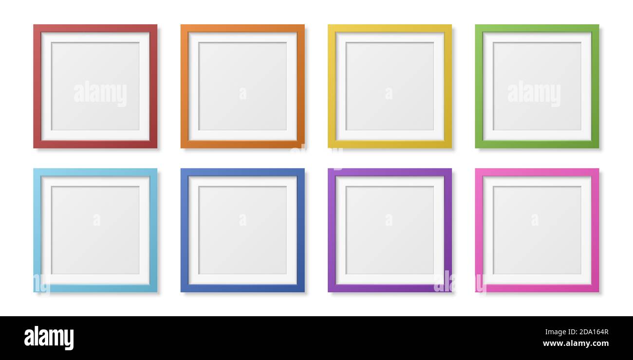 Vektor 3D Reaistic Holz oder Kunststoff einfache moderne minimalistische quadratische farbigen Bilderrahmen auf weißem Hintergrund isoliert. Designvorlage für Stock Vektor