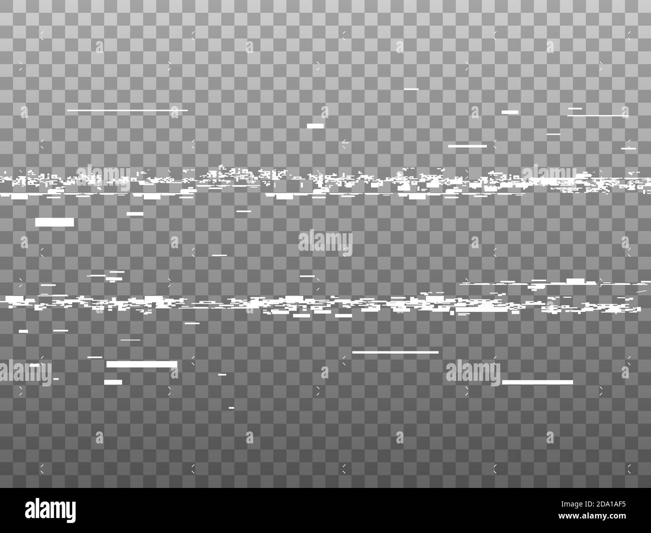 Glitch VHS-Verzerrung. Probleme mit weißem Video auf transparentem Hintergrund. Abstraktes Retro-Rauschen. Glitched-Vorlage. TV kein Signal. Videofehler. Vektor Stock Vektor