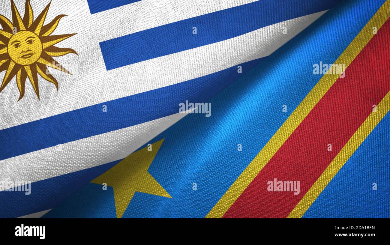 Uruguay und Kongo Demokratische Republik zwei Flaggen Textiltuch Stockfoto