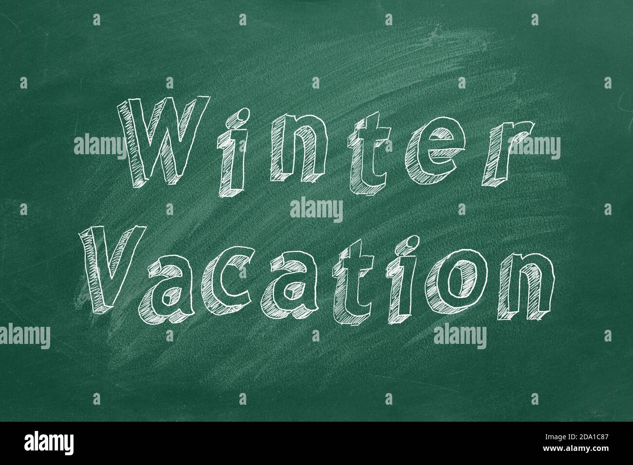 Handzeichnung Text Winterurlaub auf grüner Tafel Stockfoto