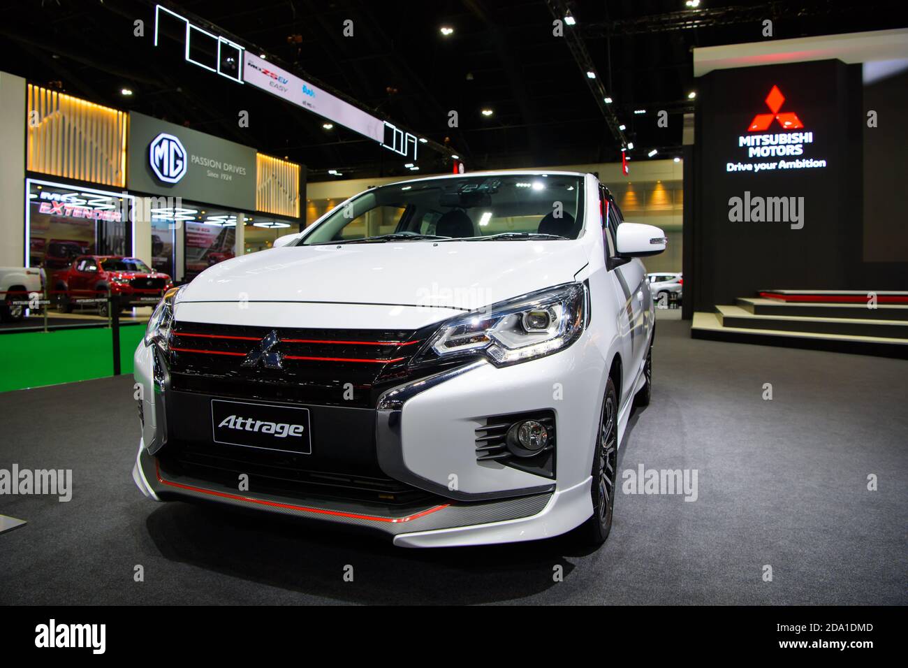 Mitsubishi Attrage Auto auf der 41. BANGKOK INTERNATIONAL MOTOR SHOW 2020 am 14. Juli 2020 in Nonthaburi, Thailand ausgestellt. Stockfoto