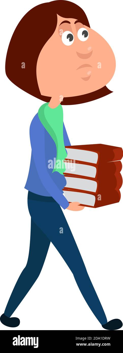 Mädchen mit Büchern in den Händen, Illustration, Vektor auf weißem Hintergrund Stock Vektor