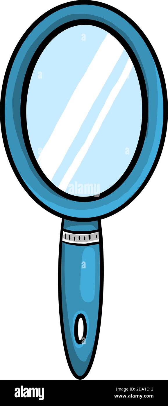 Blauer ovaler Handspiegel, Illustration, Vektor auf weißem Hintergrund Stock Vektor