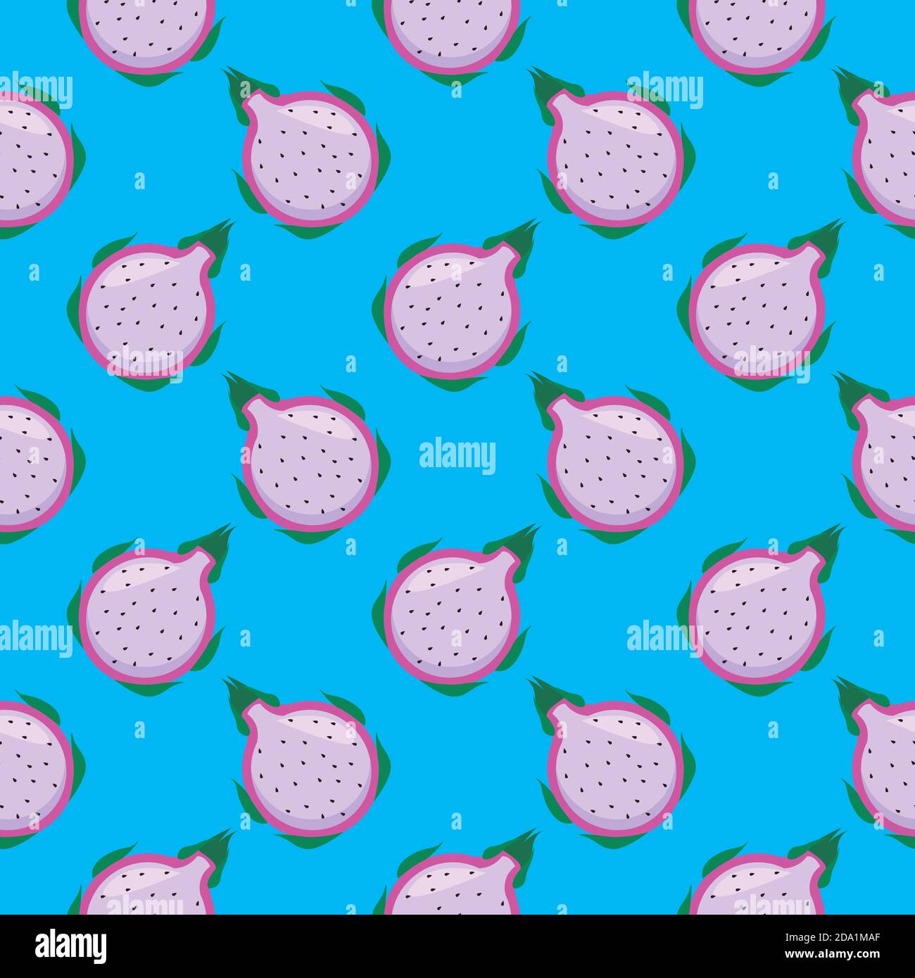 Drachenfrucht , nahtloses Muster auf einem blauen Hintergrund. Stock Vektor
