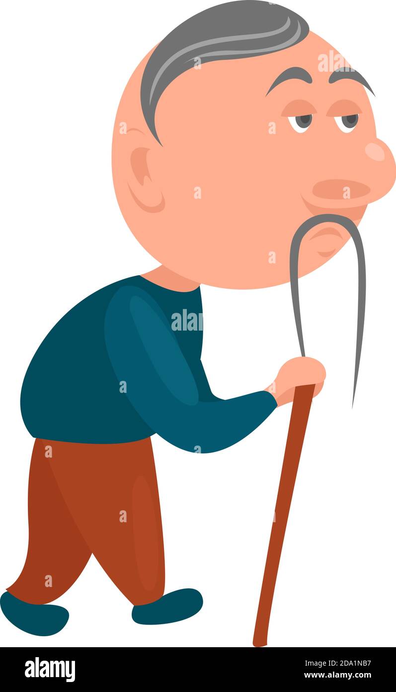 Alter Mann mit einem Gehstock, Illustration, Vektor auf weißem Hintergrund Stock Vektor