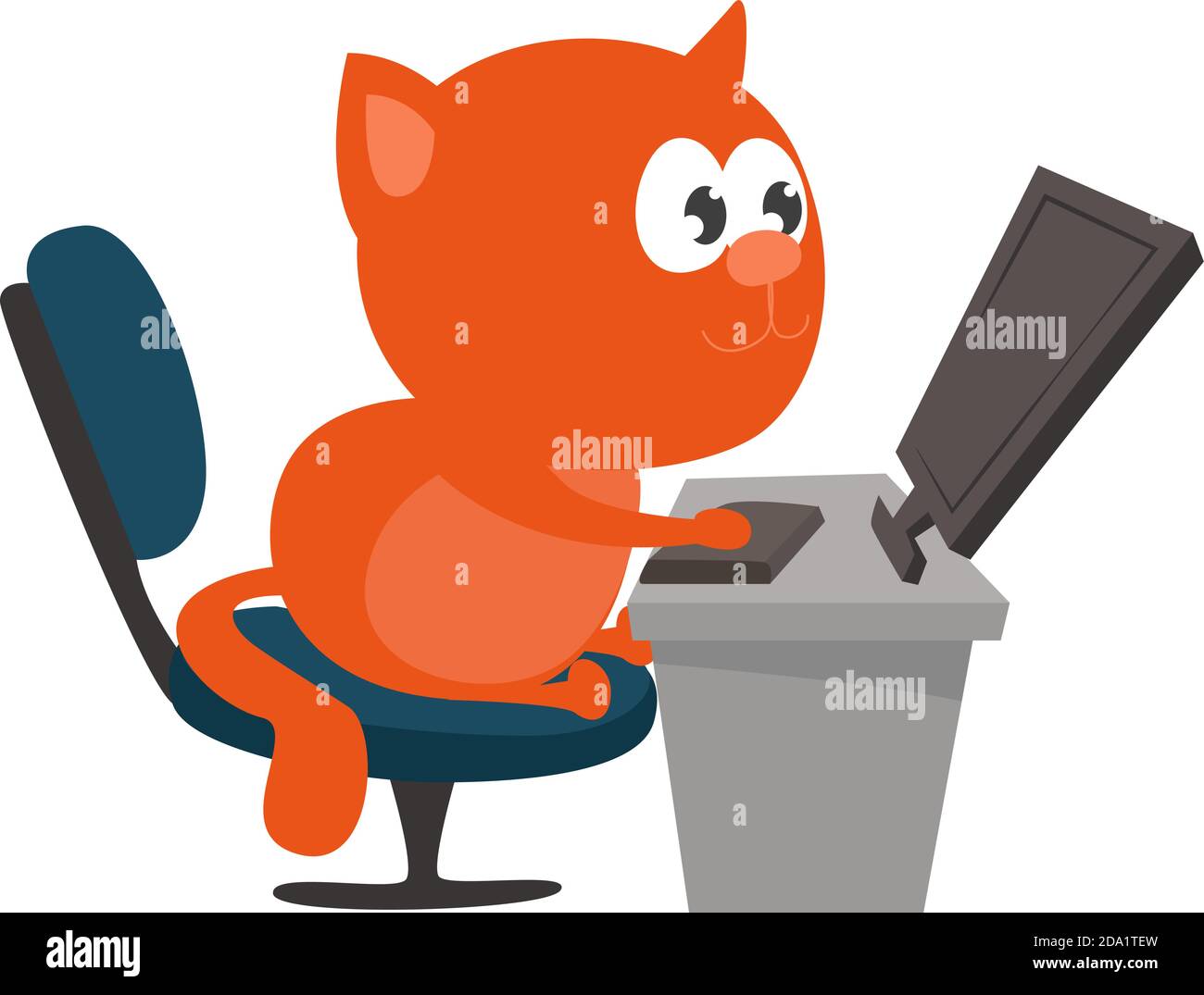 Katze mit Computer, Illustration, Vektor auf weißem Hintergrund Stock Vektor