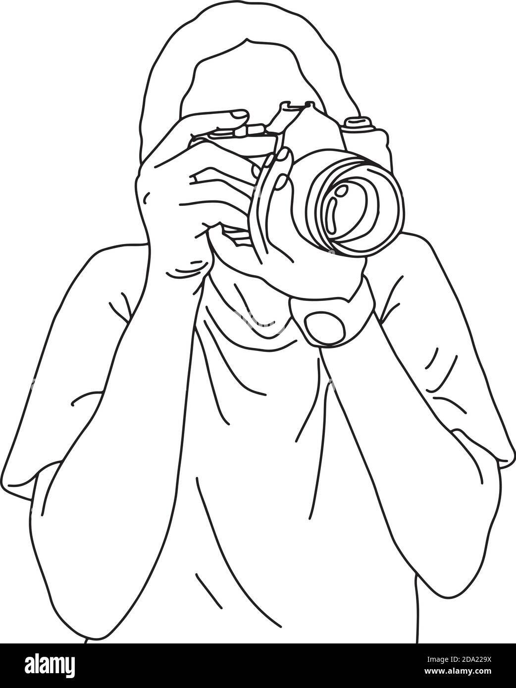 Fotograf Aufnahme Foto Vektor Illustration Skizze Doodle Hand gezeichnet Mit schwarzen Linien isoliert auf weißem Hintergrund Stock Vektor