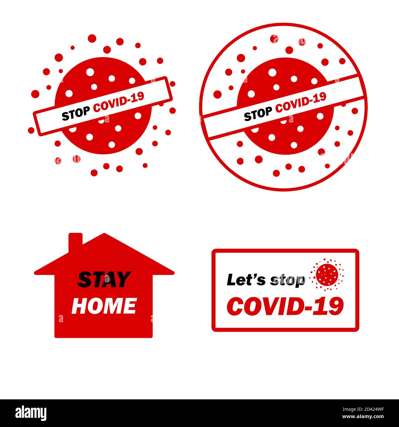 Stay Home Set covid-19. Arbeiten von zu Hause aus. Heimschooling. Vektorsymbole eingestellt. Bleib zu Hause Aufkleber Stock Vektor