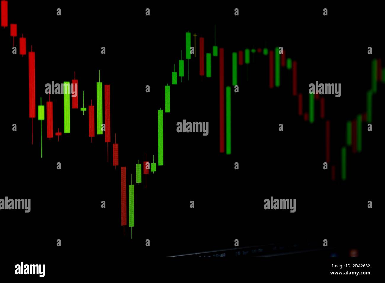 Trend-ändernde Position des Aktiendiagramms oder Forex-Diagramms ein Schwarzer Hintergrund Stockfoto