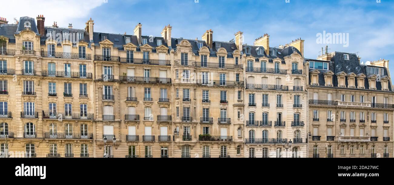 Paris, ile Saint-Louis, schöne Gebäude quai aux Fleurs Stockfoto