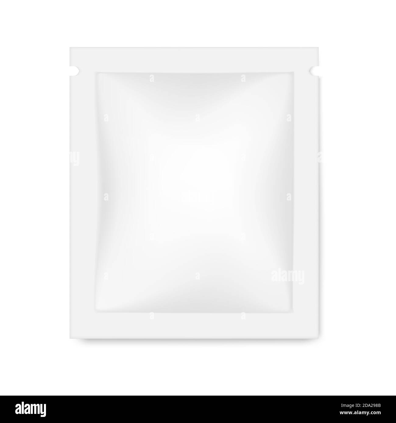 Leere weiße quadratische Beutel Paket, Vektor-Mockup. Verpackung von Lebensmitteln, medizinischen oder kosmetischen Produkten, Mock-up Stock Vektor