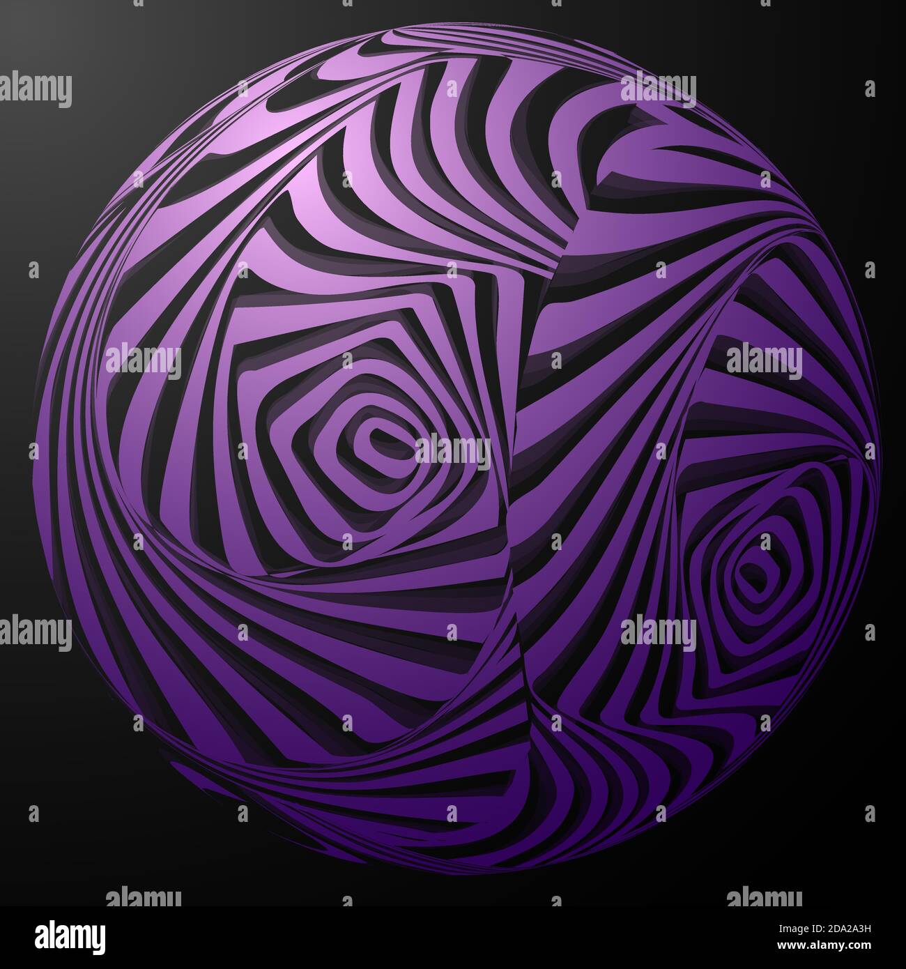 3d-Kugel aus lila Farbe mit einem abstrakten Muster auf schwarzem Hintergrund, Vektor-Illustration, eps 10 Stock Vektor