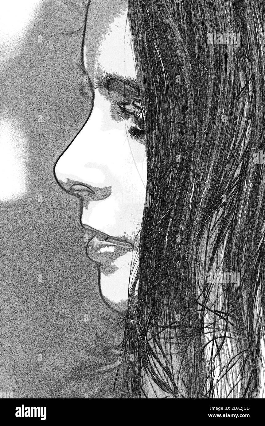 Digitale künstlerische Zeichnung Porträt eines Teenagers Mädchen Stockfoto