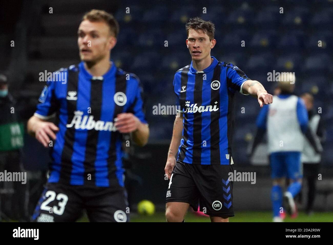 Brondby, Dänemark. November 2020. Ryan Johnson Laursen (4) von Odense Boldklub während des 3F Superliga-Matches zwischen Broendby IF und Odense Boldklub im Brondby Stadium. (Foto: Gonzales Photo - Kent Rasmussen). Stockfoto