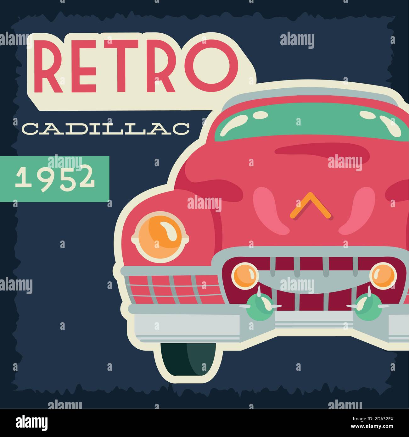 cadillac Poster Retro-Stil mit Auto und Jahr Vektor Illustration Design Stock Vektor
