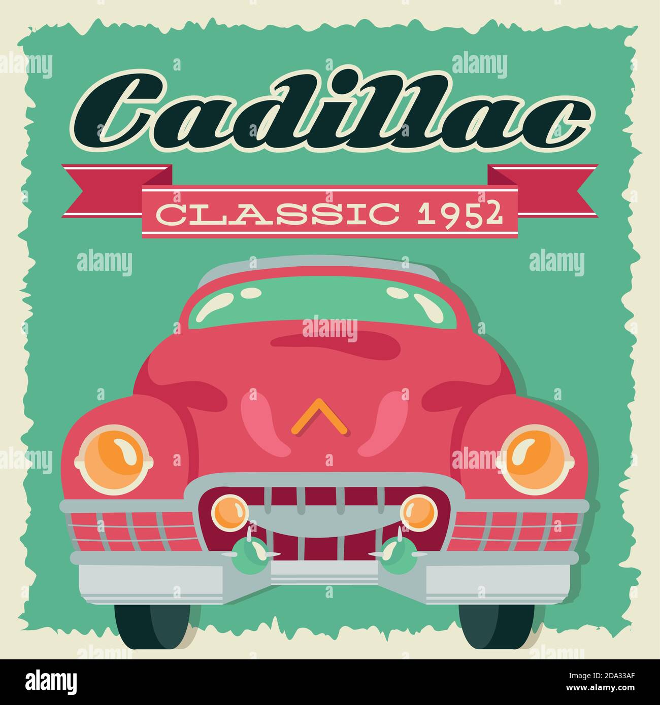 cadillac Poster Retro-Stil mit Auto und Jahr Vektor Illustration Design Stock Vektor