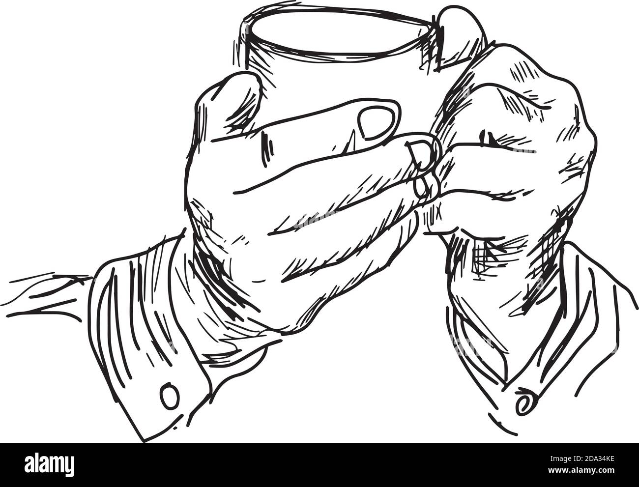 vektor handgezeichnet von rechts halten Kaffee isoliert auf weiß Hintergrund Stock Vektor