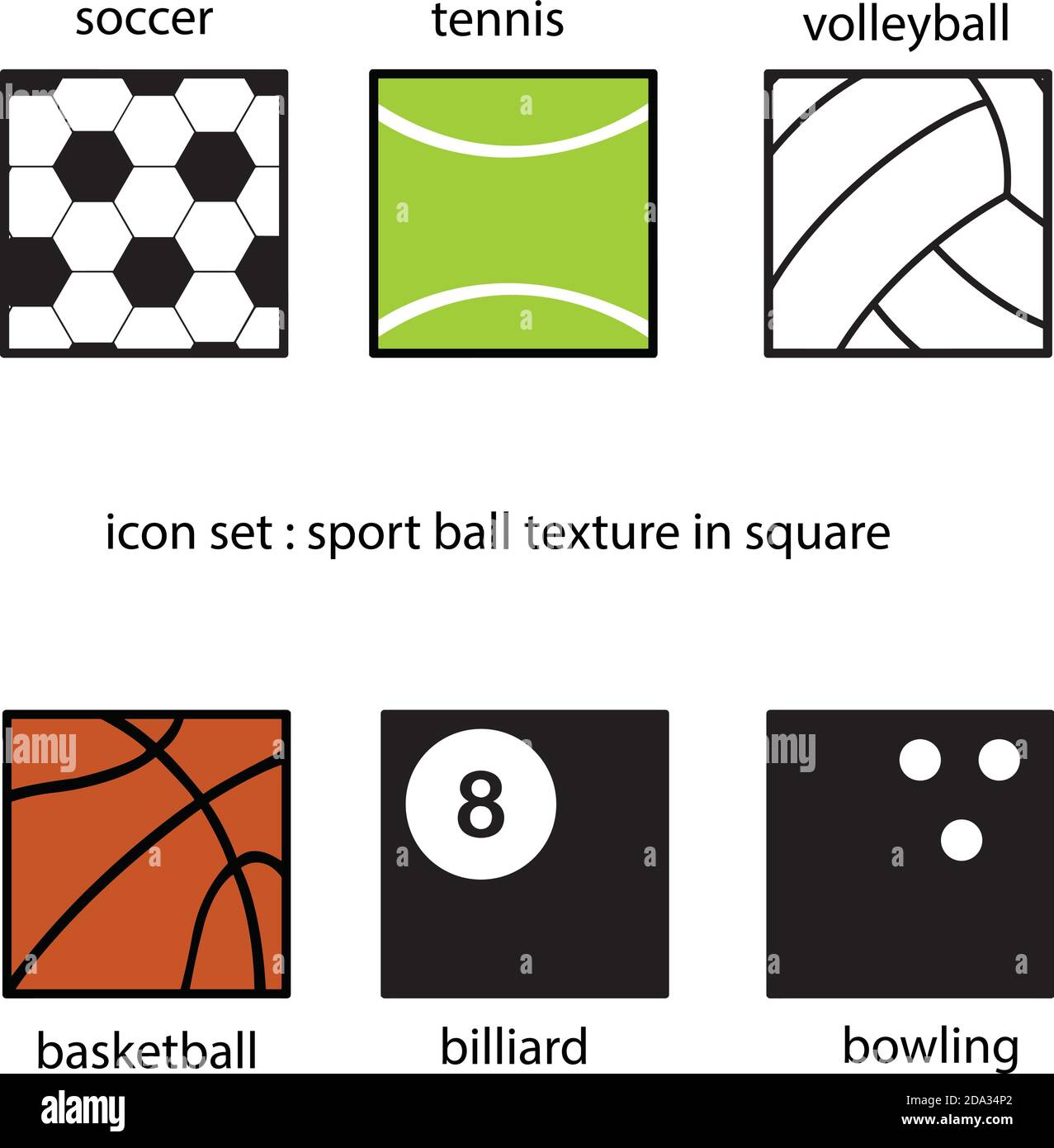 Sammlung von Sportbällen Textur in quadratischen Vektor-Illustration Stock Vektor