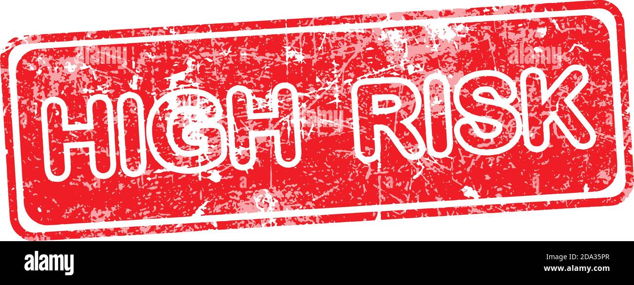 Rote Grunge-Gummi-Stempel-Vektor-Illustration mit hohem Risiko. Stock Vektor